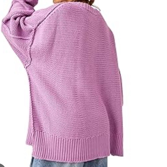 NWT FREE PEOPLE alli v neck oversized sweater  in iris orchid size L-XXL - Picture 3 of 5